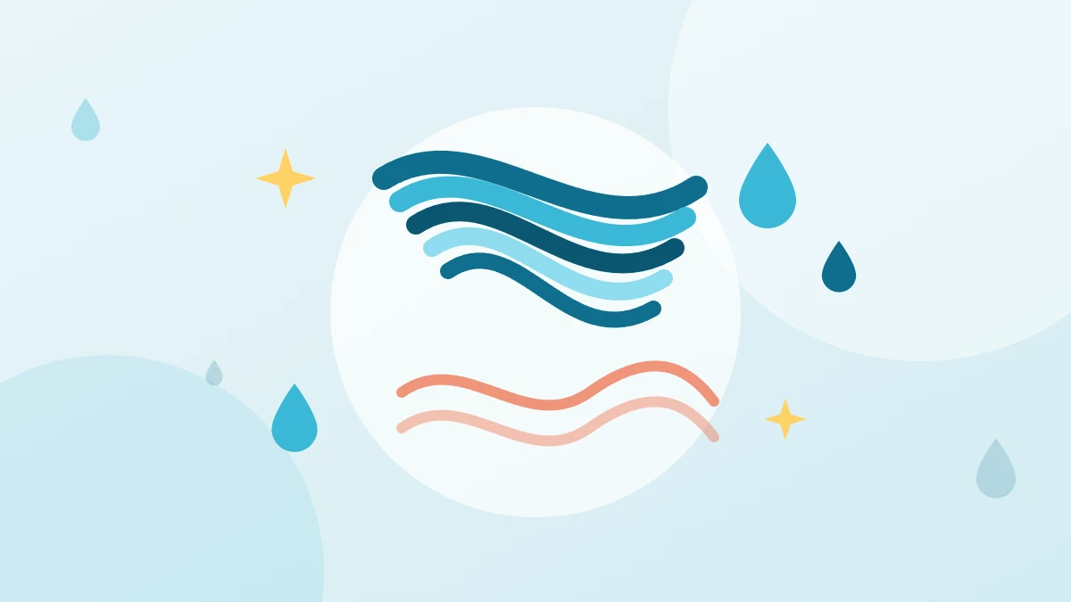 Illustratie van golvend haar en waterdruppels